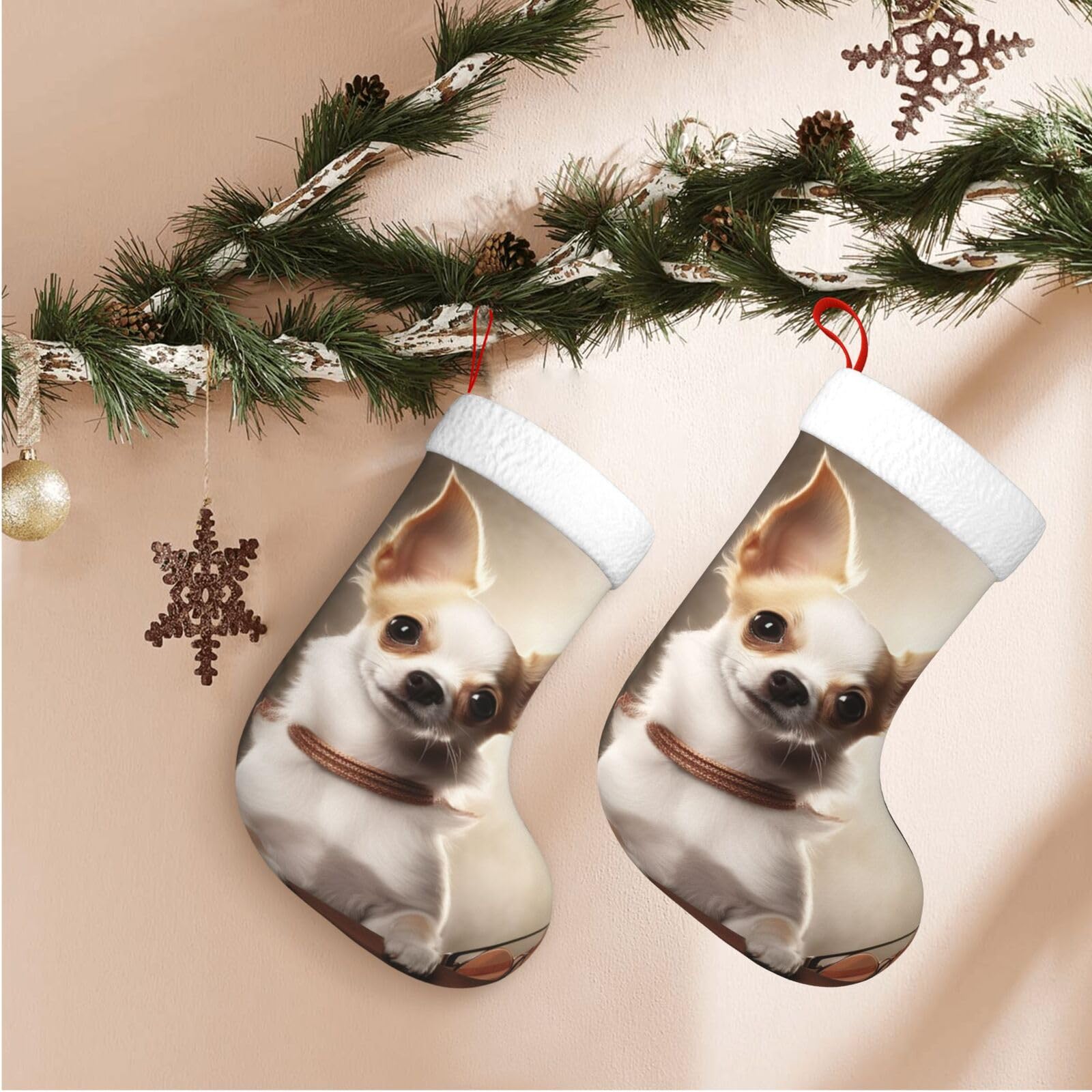 Cute Chihuahua Christmas Stockings Velvet Xmas Fireplace Hanging Stocking with Plush Cuff Rustic Christmas Santa Stockings for Home Christmas Decorations Party Favor Supplies