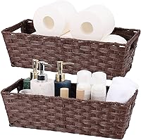 Vista 9 de Cestas de almacenamiento de mimbre, cestas para estantes, papel higiénico, cestas de almacenamiento tejidas para organizar, marrón, 12 x 12 x 6