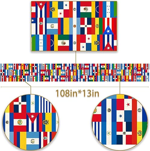 Miniatura 5 de Pudodo Camino de mesa del mes de la herencia hispana, banderas de 21 países, fiesta, chimenea, cocina, comedor, decoración del hogar (13 x 108