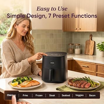 Cosori Air Fryer Pro, Compact 5QT, Ceramic Coating, 7 Presets with Preheat & Keep Warm, 450F, Easy to use & clean, Shake Reminder, 130+ In-App Recipes, Nonstick & Dishwasher-Safe Basket, Gray
