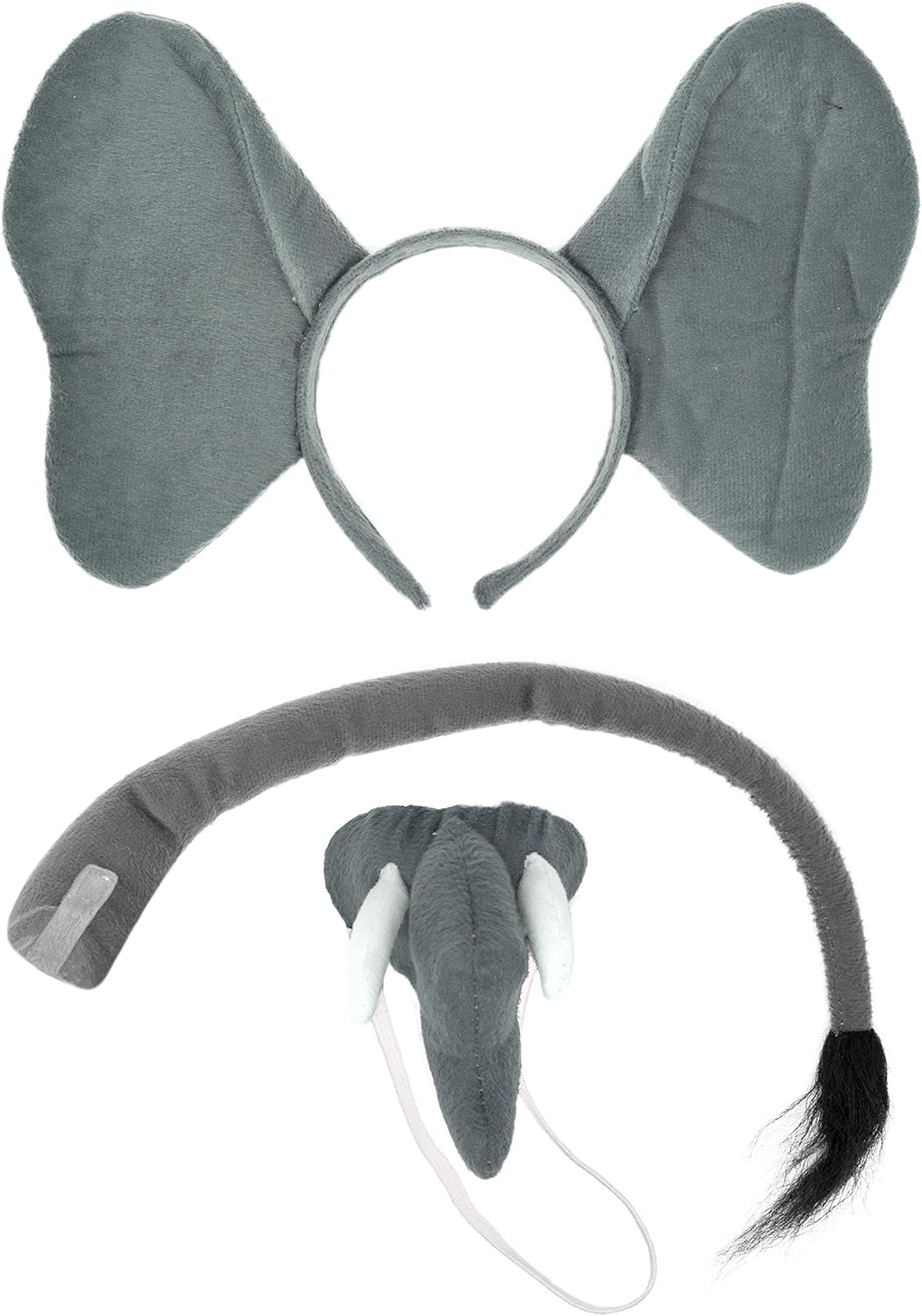 Squirrel Products Juego de accesorios para disfraz de diadema de elefante orejas cola y baúl - Se adapta a adultos y niños