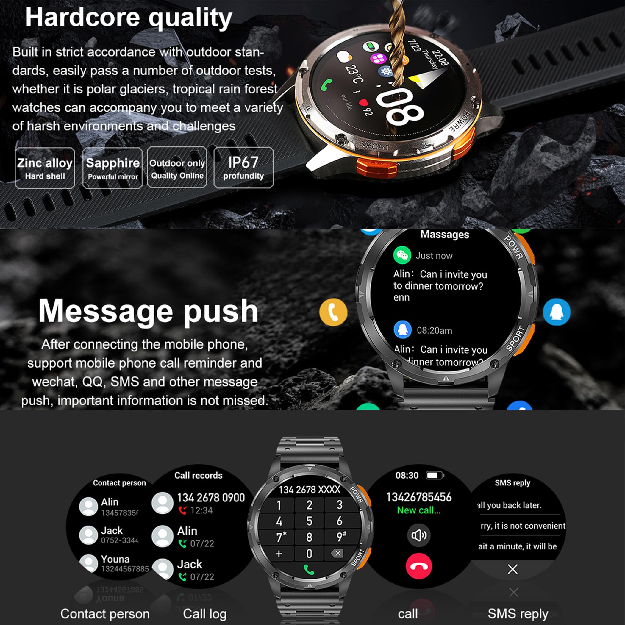 Reloj inteligente AMOLED de 1,43 pulgadas para hombre con función de teléfono, 5 ATM, rastreador de actividad con más de 100 modos deportivos, podómetro, monitor de sueño, presión arterial