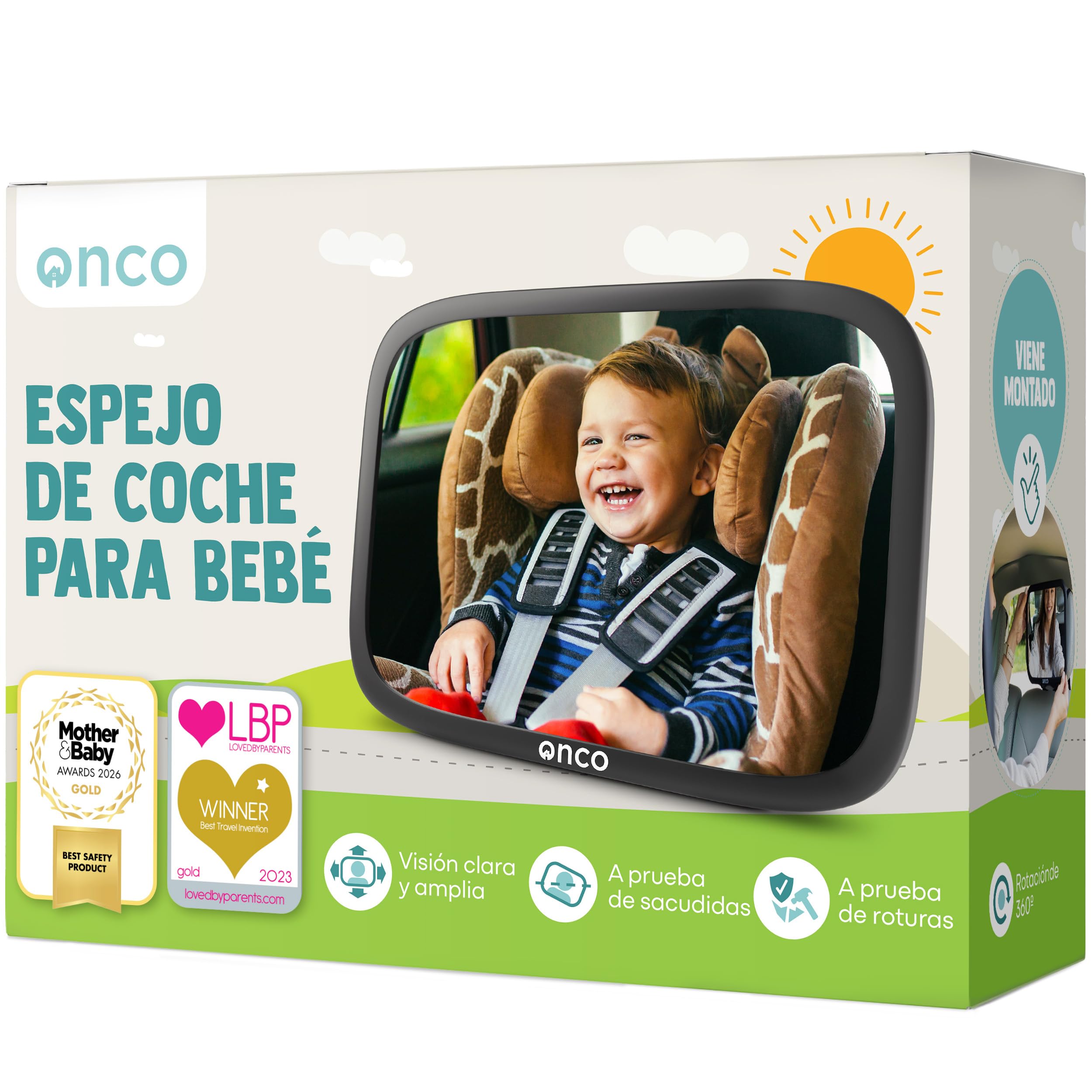 Onco Baby Car Rear Seat Mirror - 100% Shatterproof - Drive Safe & Watch Your Child - Essential Accessories for New Parents - LovedByParents Award Winner