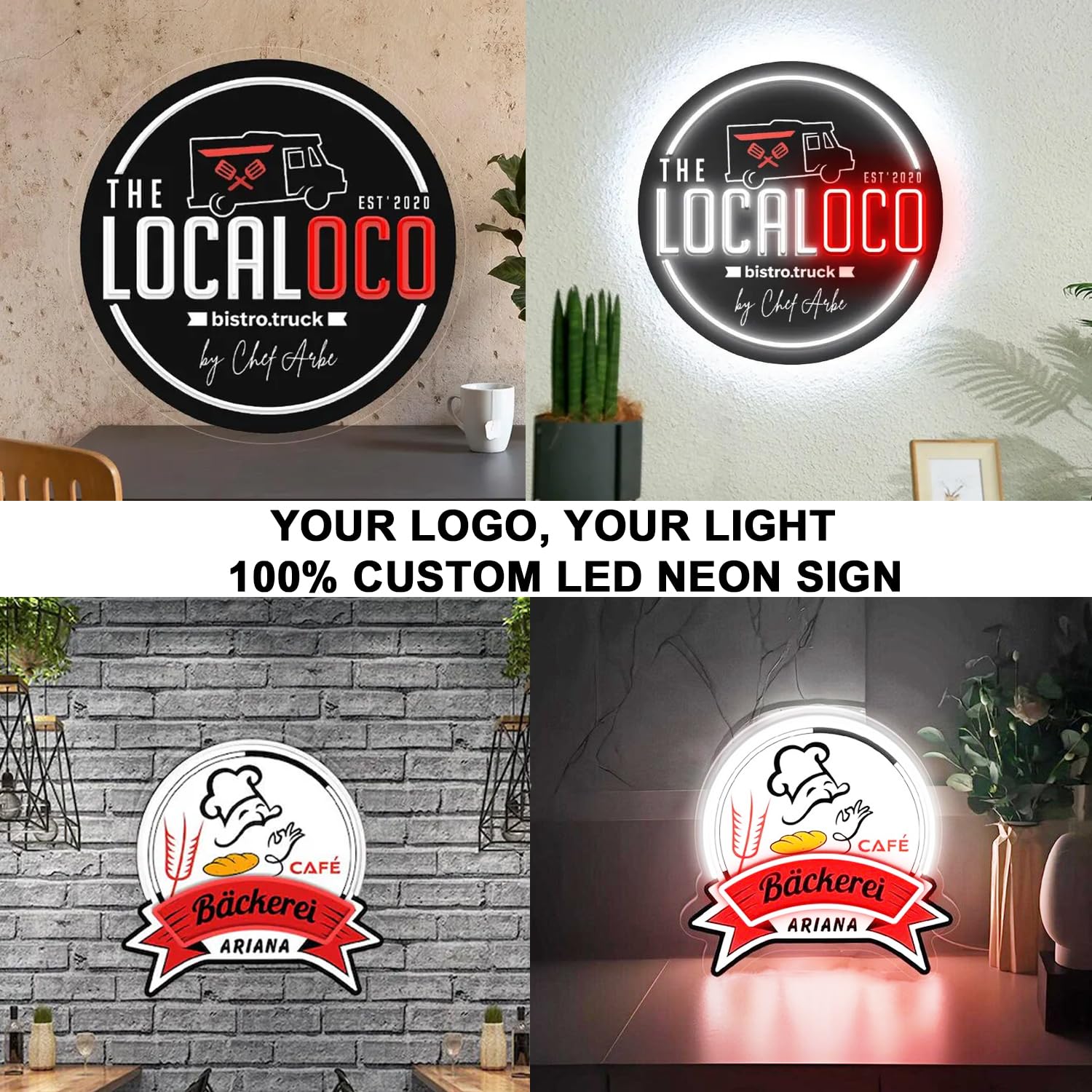 Insegna al neon con logo personalizzato, logo aziendale a led personalizzato, design al neon stampato UV, grande logo al neon personalizzato luminoso segno per negozio bar salone decorazione da