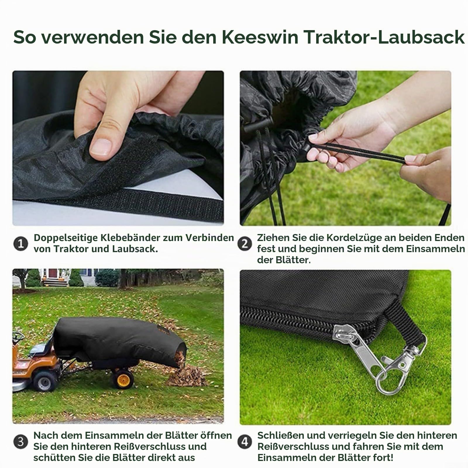 Rasentraktor Laubsack Verbesserte Rasenmäher Laubsack Garten Laubgrasfangtasche 420D Oxford Tuch Laubsammeltasche für Rasenmäher Traktor Garten Laubkollektion (243,8 x 142,2 cm)