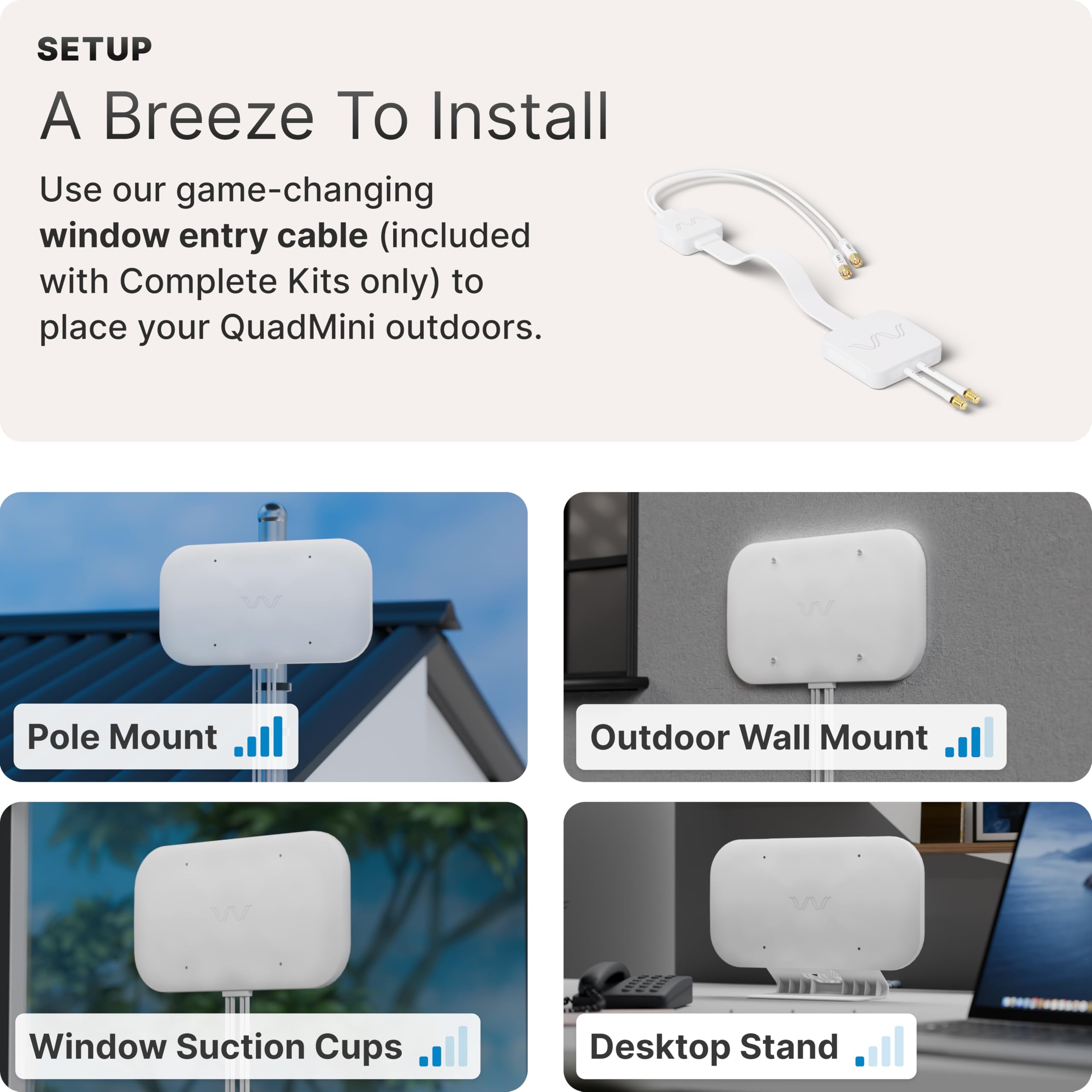 Waveform DualMini : kit d'antenne de fenêtre MIMO à profil bas 2 x 2 | Routeurs omnidirectionnels 4G/5G et points d'accès | pour Netgear M5 & M6, Vodafone, Three | Maisons et camping-cars | Câble SMA