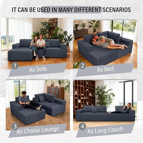 Miniatura 6 de Sofá de nube modular de 3 piezas, asiento profundo seccional de 111 pulgadas, sofás comprimidos para sala de estar, dormitorio, sofás sin hueso para