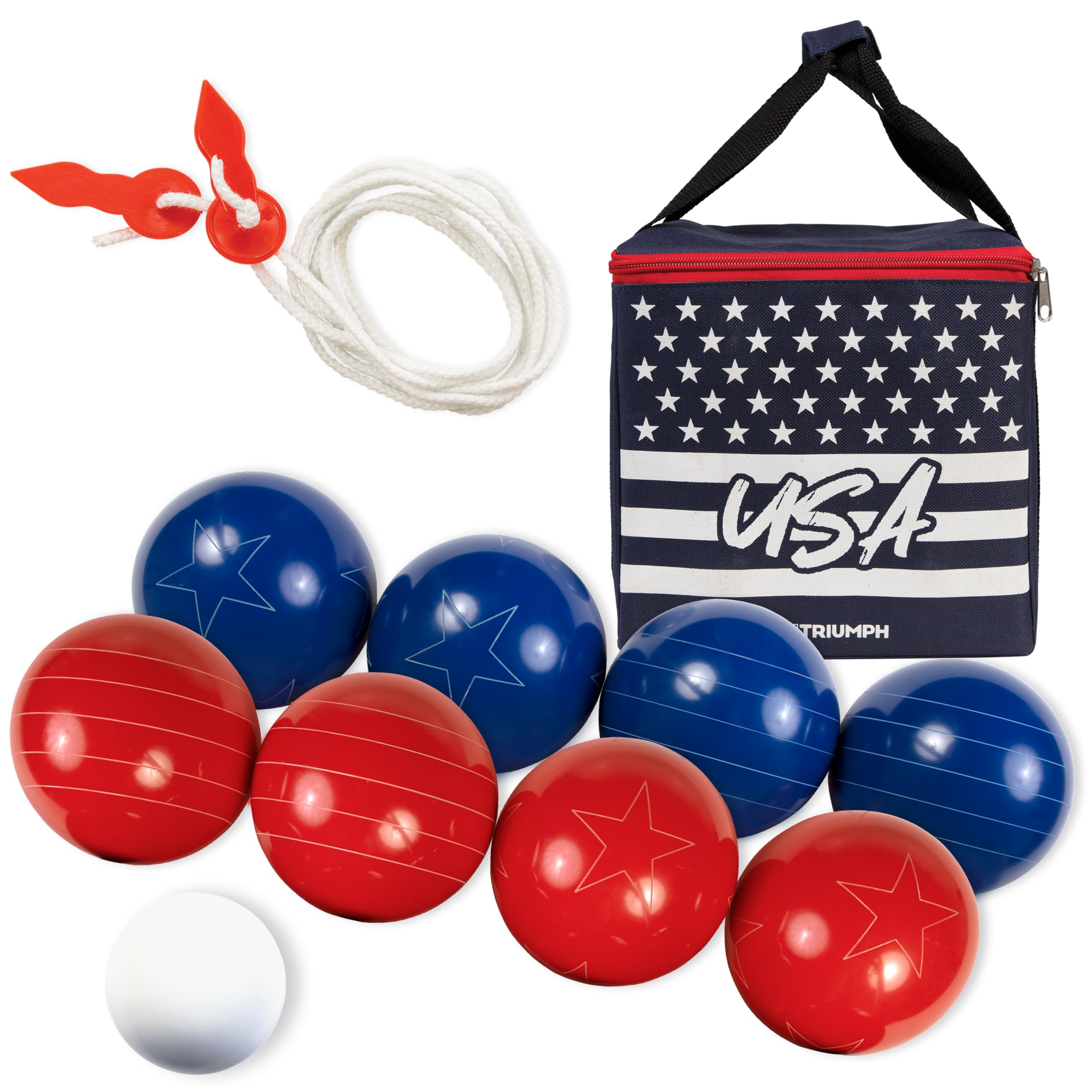 Triumph Sports Patriotic Bocce Ball Set Lightweight, Portable and Compact with 8 Bocce Balls, Jack, Measuring Device and Convenient Carry Bag, Multicolor