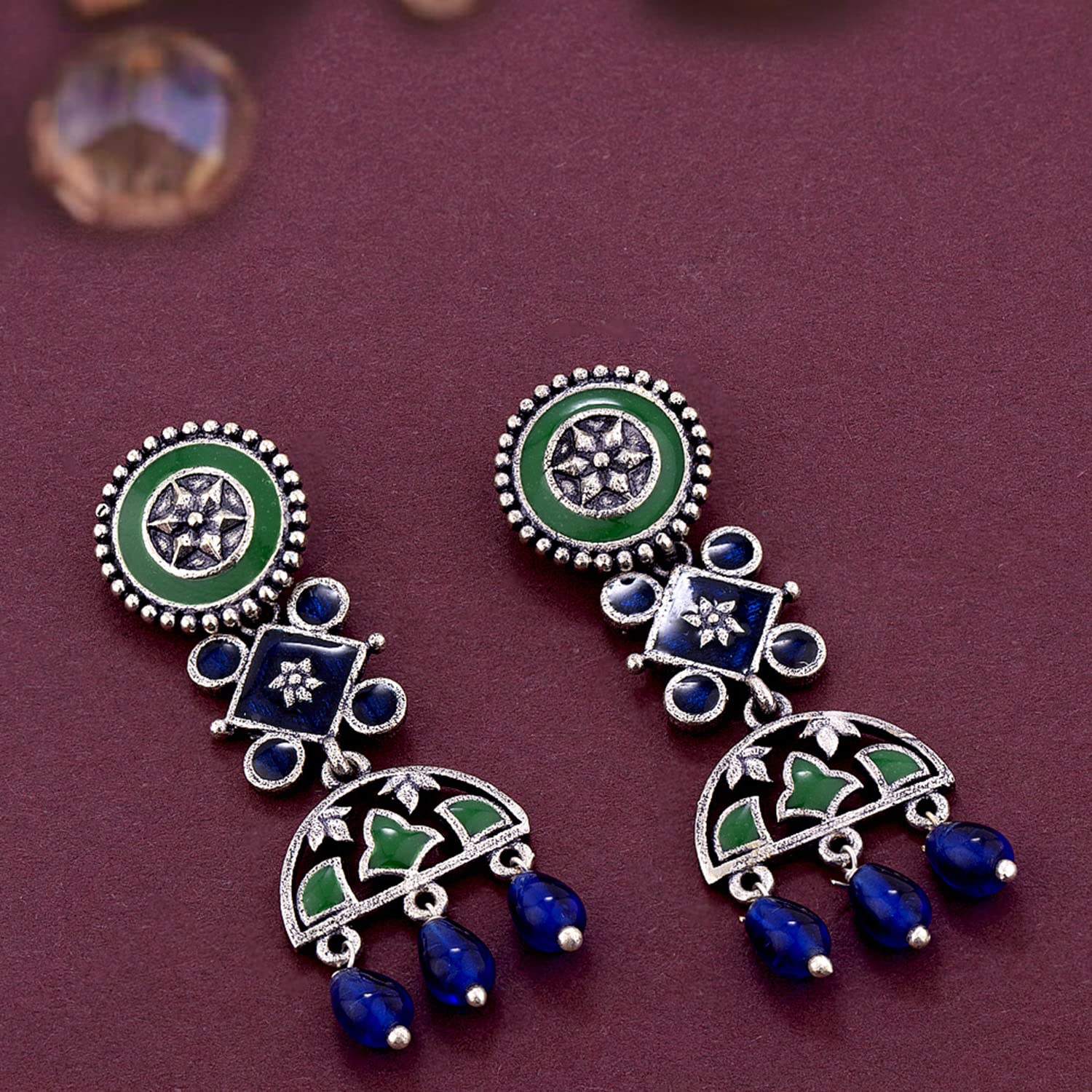 Mehrunisa Enamel and Beads Earrings