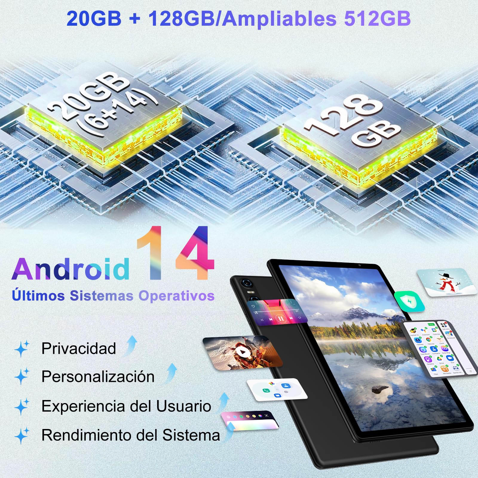 Marca: BIEGEDY Tablet 10 Pulgadas Android, 20GB RAM + 128GB ROM (TF 1TB), Octa-Core, Widevine L1,GMS/Dual Band WiFi 6/5 MP + 8 MP / 1280 * 800 Pixels/Bluetooth 5.0, Tablet con Funda Negro in use