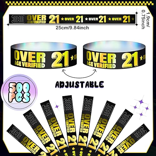 Vista 25 de Ferraycle 500 pulseras para más de 21 pulseras holográficas para eventos, pulseras de plástico para fiestas, pulseras impermeables para eventos