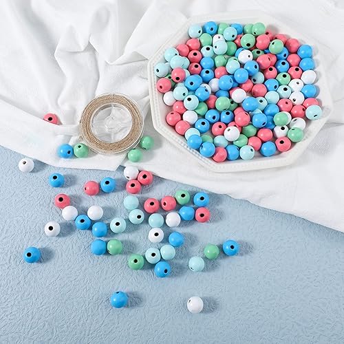 Miniatura 8 de Happy Makers Cuentas de madera para manualidades, 180 piezas, cuentas de madera de 16 y 0.787in, cuentas redondas rústicas naturales de granja