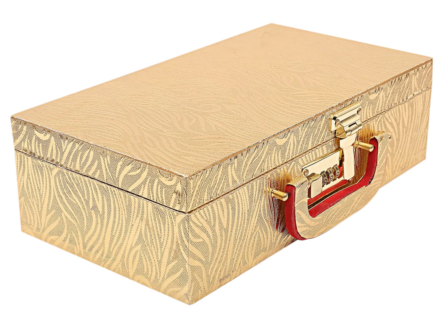 Kuber Industries Multipurpose Wooden Zebra seamless Pattern 2 Rod Bangle Box/Organizer With Mirror & Number Lock System (Gold)-47KM0629