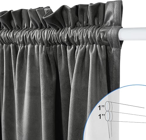 Miniatura 3 de NICETOWN Cortinas de terciopelo gris para puerta pequeña  Panel de cortina corta con bloqueo de luz con aislamiento térmico para sala de