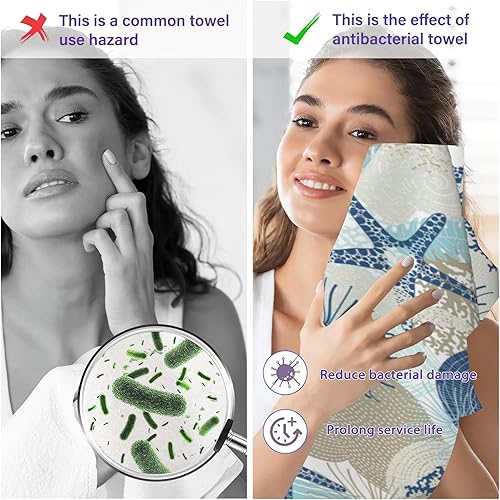 Miniatura 3 de BIGXIUKA Coastal Beach - Juego de 2 toallas de mano de playa con diseño de estrella de mar y coral, toallas de baño suaves decorativas para baño,