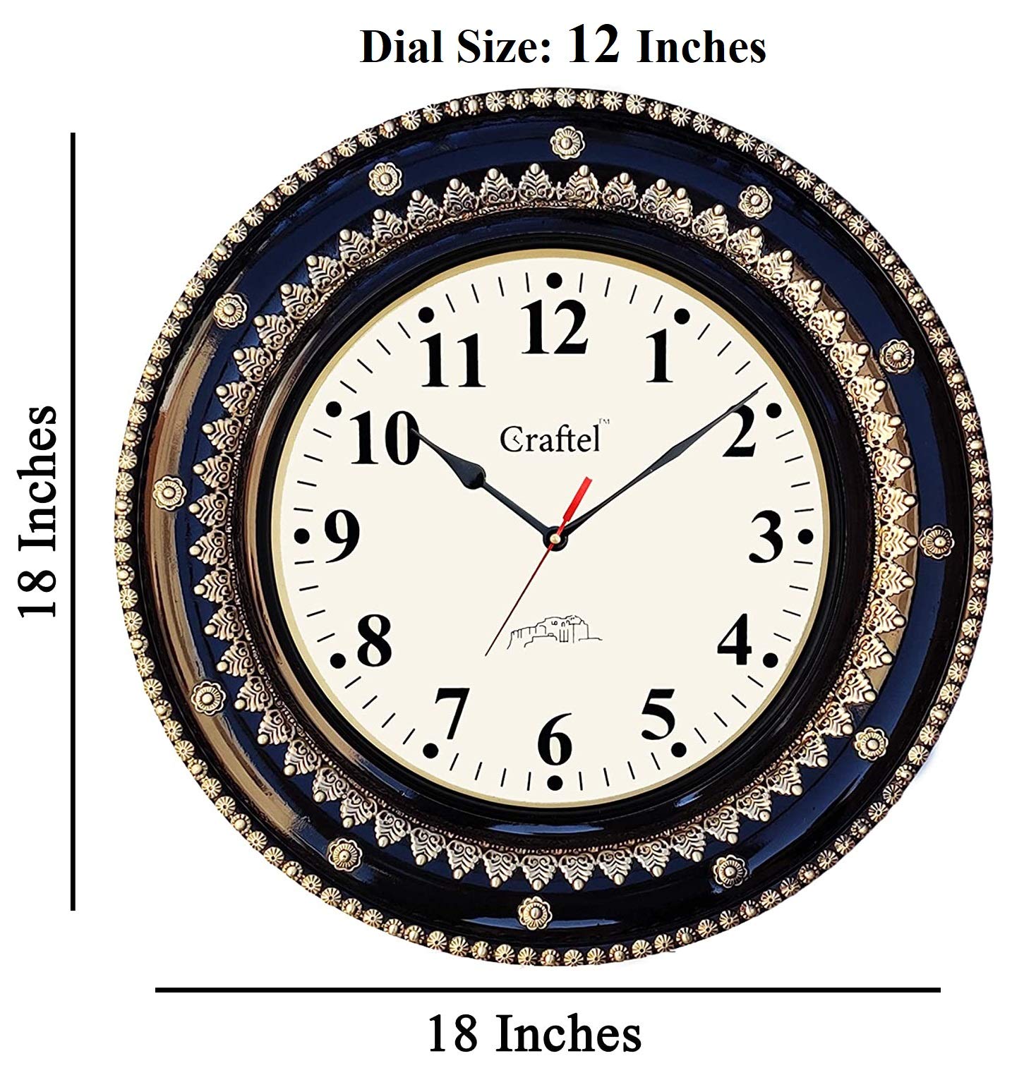 Craftel Brass English Number Silent Round Wall Clock for Bedroom Living Room Home (Gold_18 Inch X 18 Inch) Analog 1