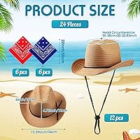 Vista 2 de SATINIOR 12 Set Straw Cowboy Hats & Bandanas - Cowboy Party Hat Costume with Head Bandana