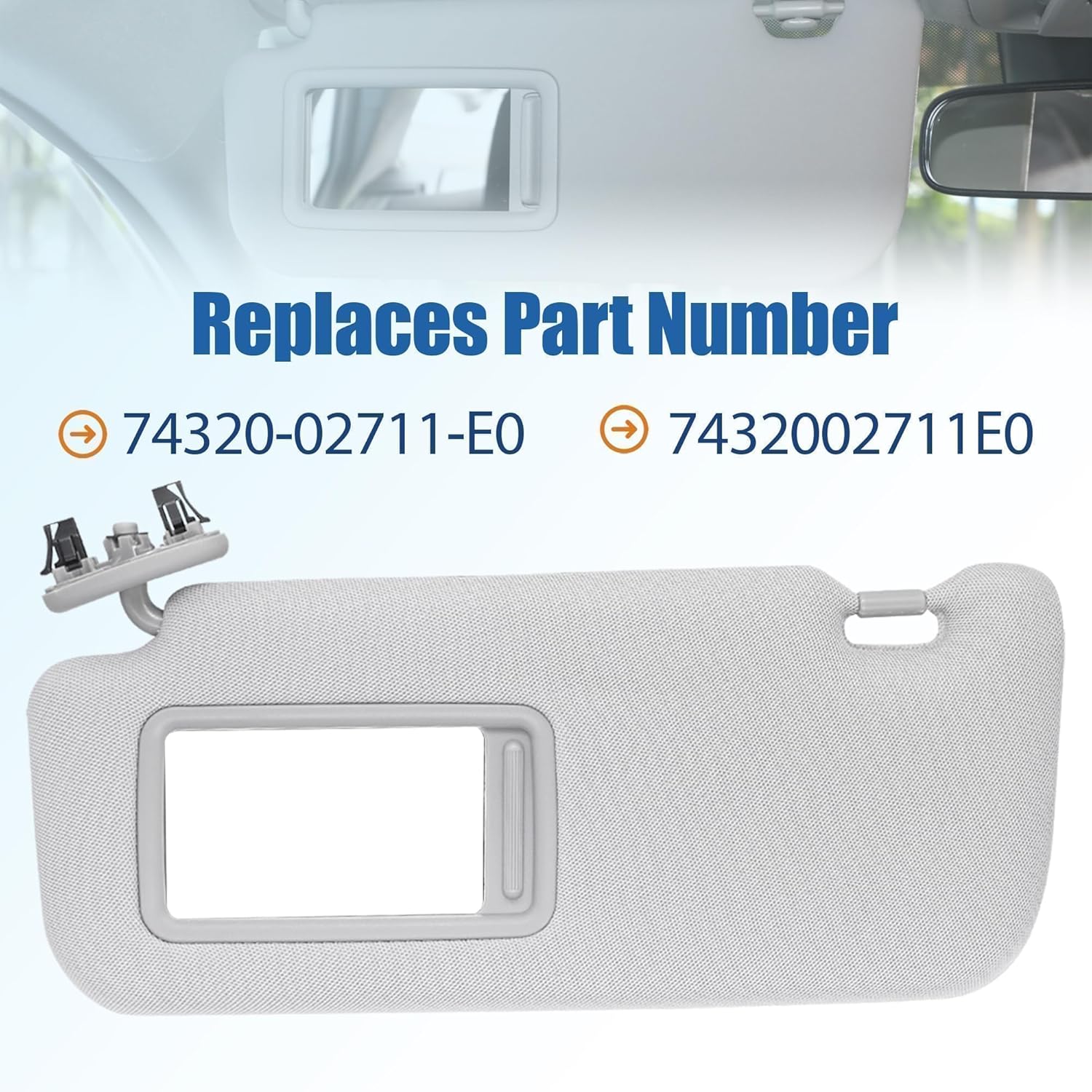 Grey Left Driver Side Sun Visor with Mirror Fit for Toyota Corolla 2008 2009 2010 2011 2012 2013 Replace # 74320-02711-E0 7432002711E0