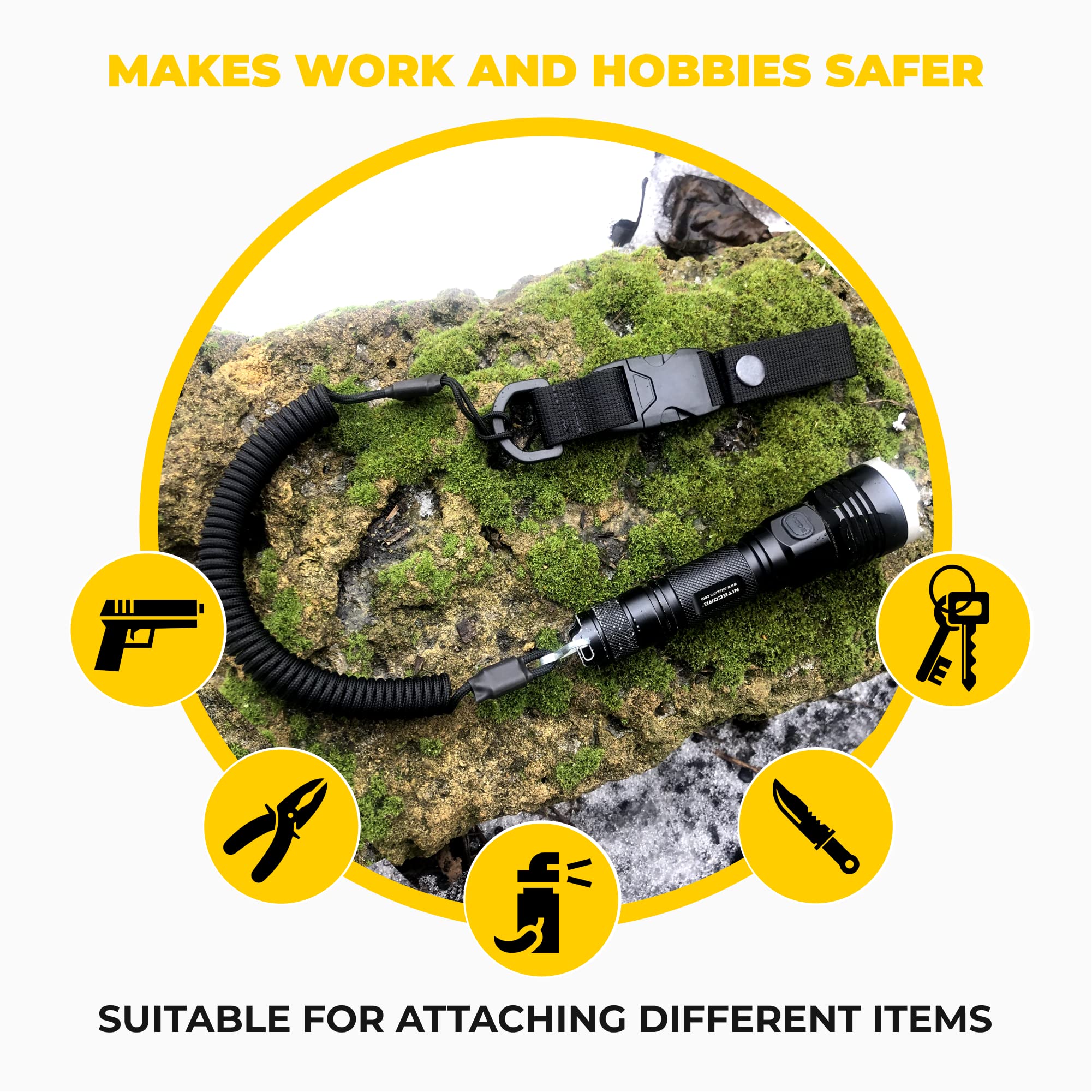 EdcX Paracord Nylon Tactical Lanyard, spiral cable, elastic key pendant made of Paracord, 4 types of fastening to choose from - Image 2