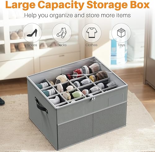 Miniatura 8 de MIFXIN Caja de almacenamiento de zapatos grande para armario, 16 pares de contenedores de almacenamiento de zapatos con cubierta transparente y asas