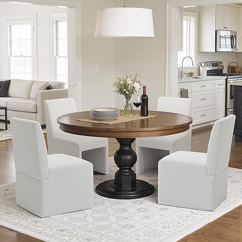 Miniatura 30 de Juego de 8 sillas de comedor tapizadas modernas para cocina y comedor, sillas de comedor de tela de lino con marco de madera, color gris