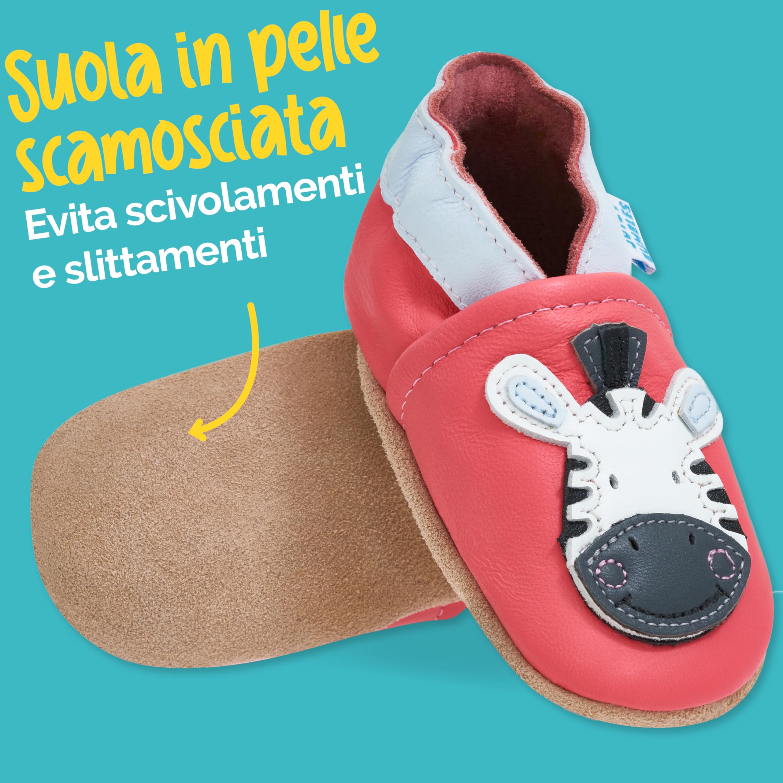 Scarpe Bambino in Morbida Pelle - Scarpine Neonato in Pelle con Suolla Scamosciata - Scarpe Primi Passi - Scarpette Neonato - Scarpe Bambina Ragazza Ragazzo …