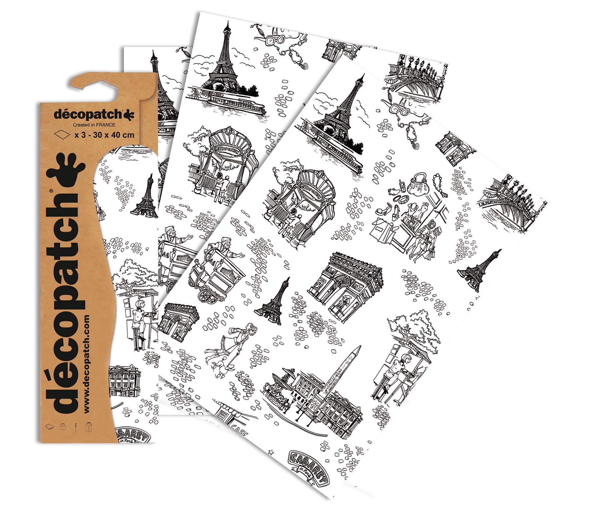 Décopatch - Ref C511O - Iconic Building Sketches Paper Pack - Each Sheet 30 x 40cm, Pack of 3 Paper Sheets - Best Used With Décopach Glue & Varnish, Black & White — image 1