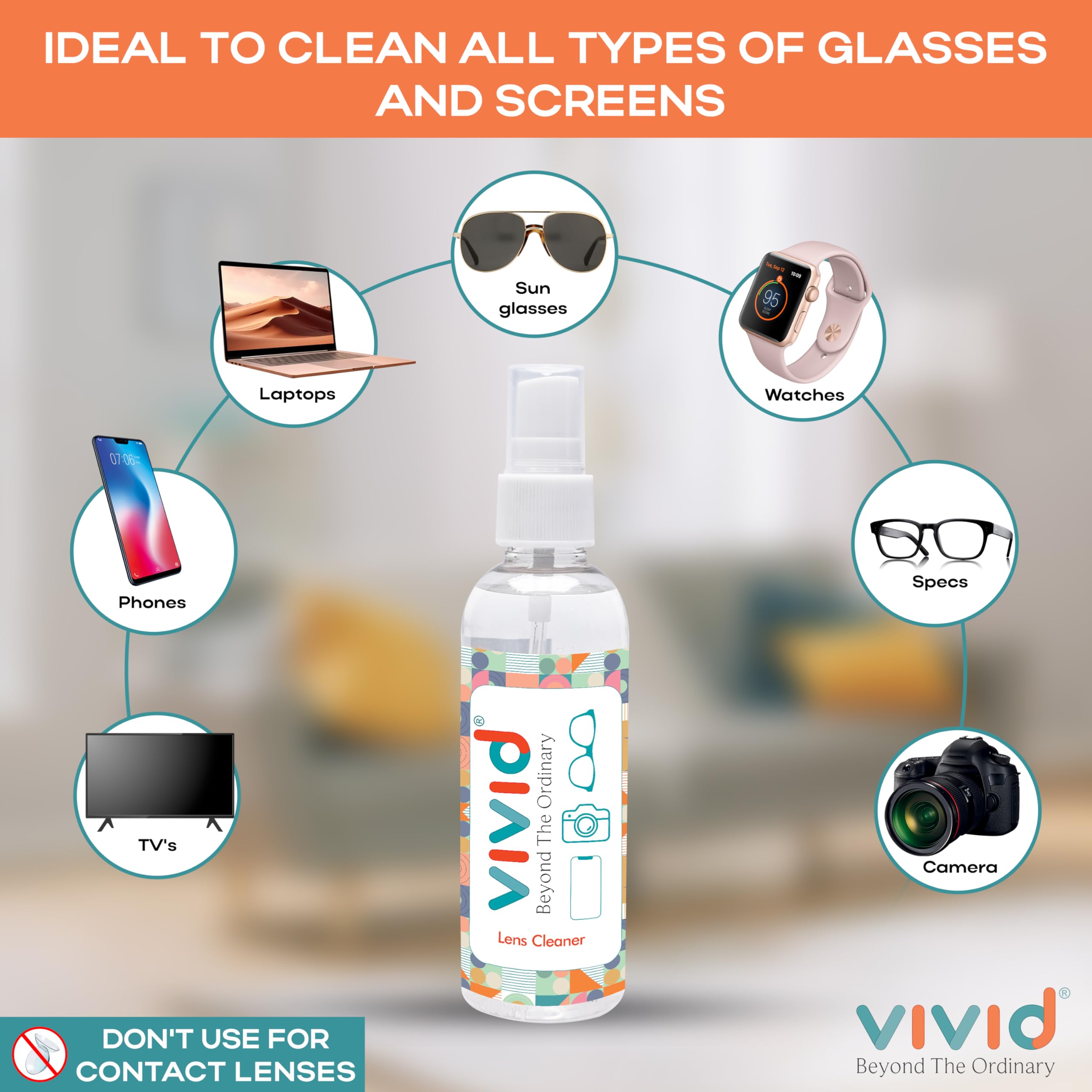 Vivid Spectacle Glasses Cleaning Spray Solution – 100ml | Perfect Specs Cleaner for Eyeglasses, Sunglasses, Camera Lenses & Binoculars 1