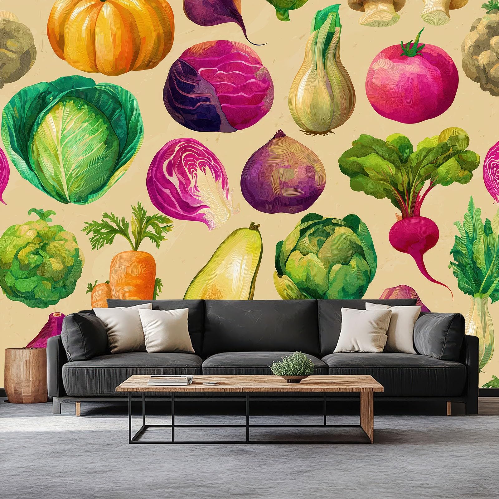 Papier Peint Aquarelle Pastoral Légume pour Murs Blancs de Salon