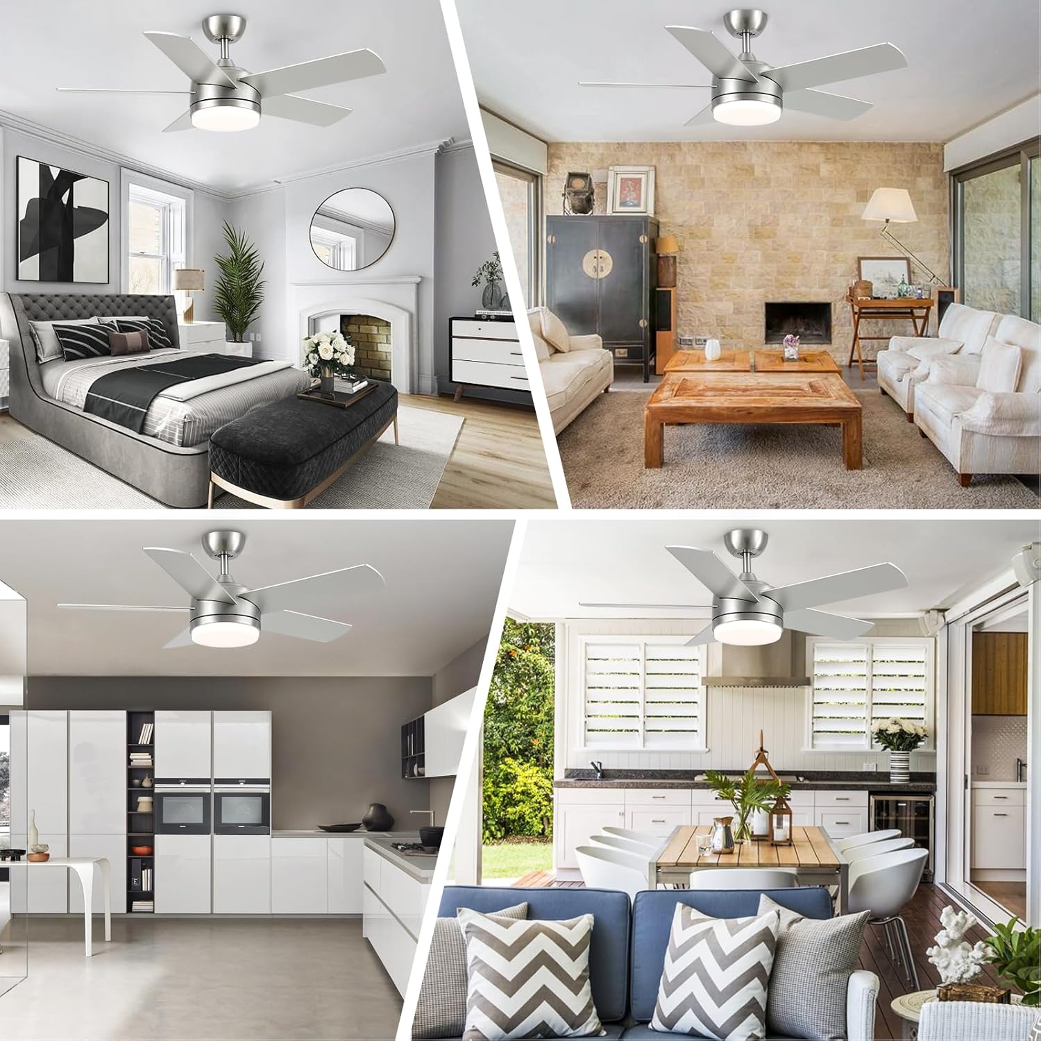 YUHAO 44 Inch Brushed Nickel Ceiling Fan with Light and Remote Control.Noiseless,Dimmable,3CCT,6 Speeds Reversible, DC Ceiling Fans for Indoor or Covered Outdoor Use.ETL Listed