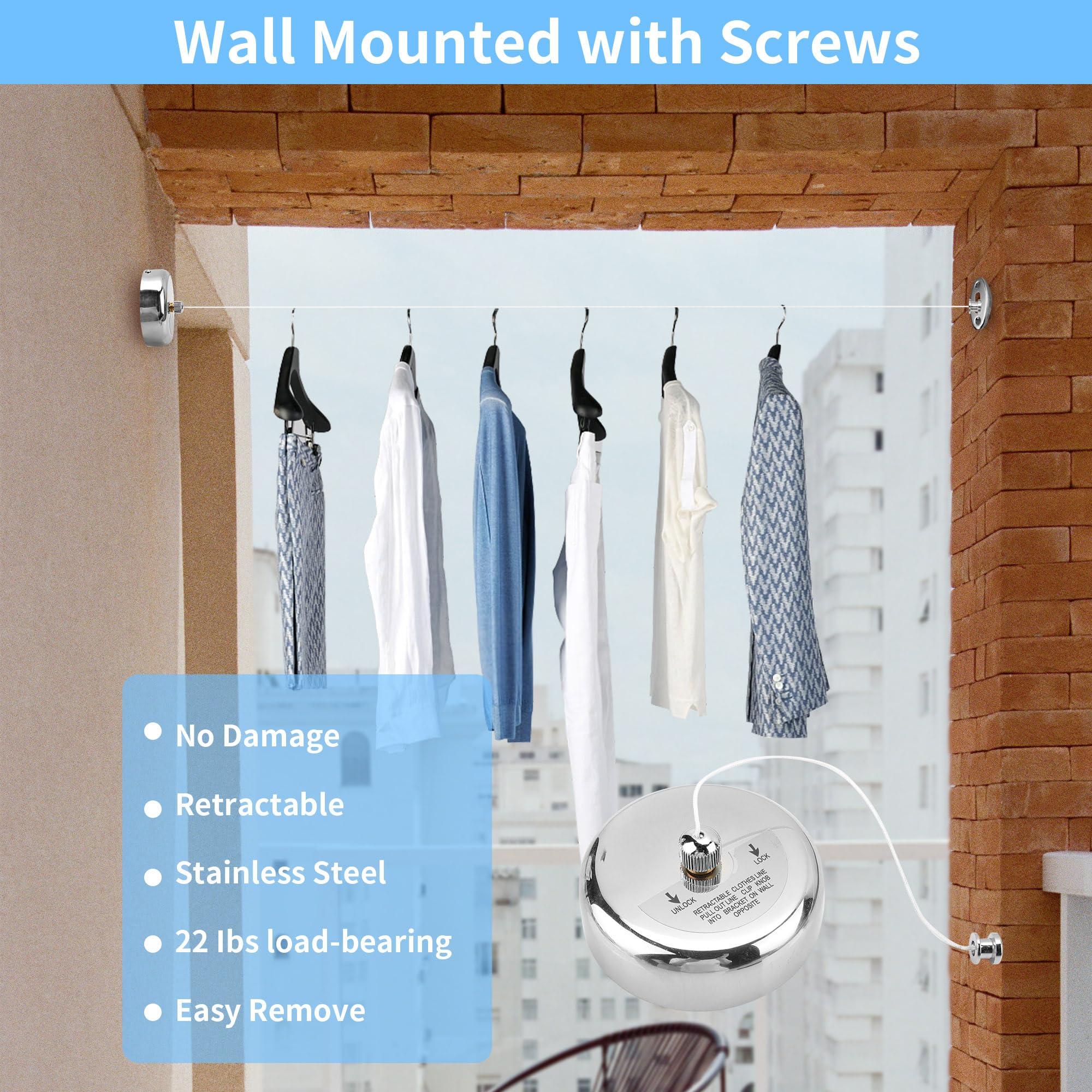 YKUKIZEE 2 Pcs Retractable Clothesline Heavy Duty, Extendable Washing Line Wall Mounted - Image 4