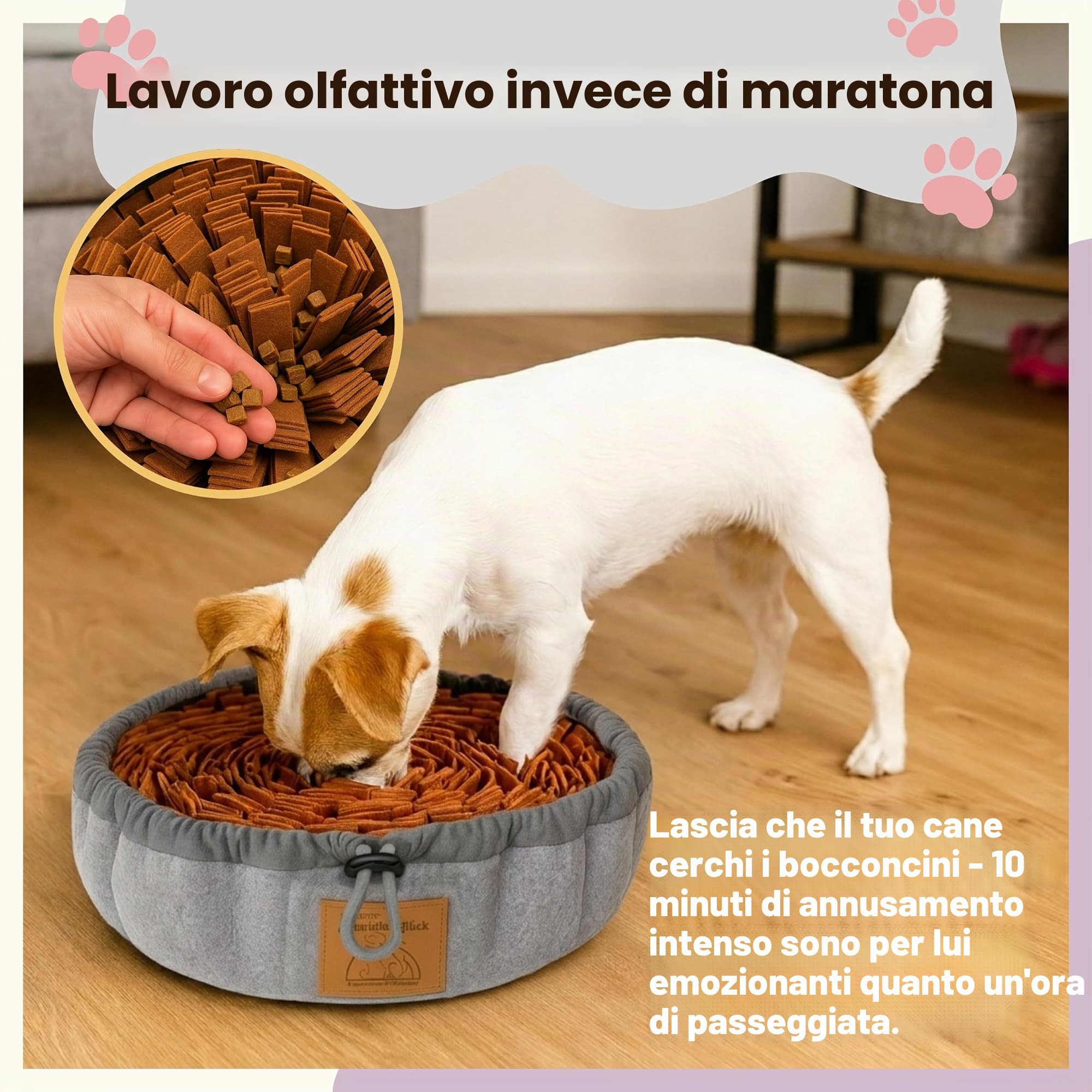 Tappeto Olfattivo Cane con Sacchetto Snack – Gioco Interattivo per Cani, Snuffle Mat Antiscivolo Lavabile, Tappetino Sensoriale per Addestramento e Slow Feeding