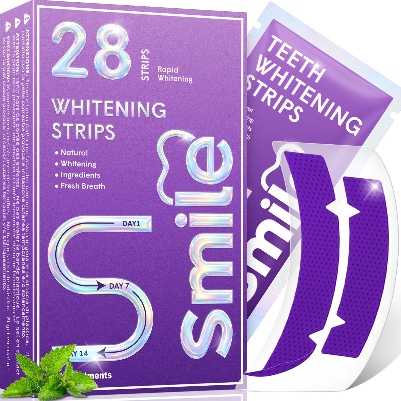 Purple Teeth Whitening Strips for Sensitive Teeth 28 Count Whitener Strips