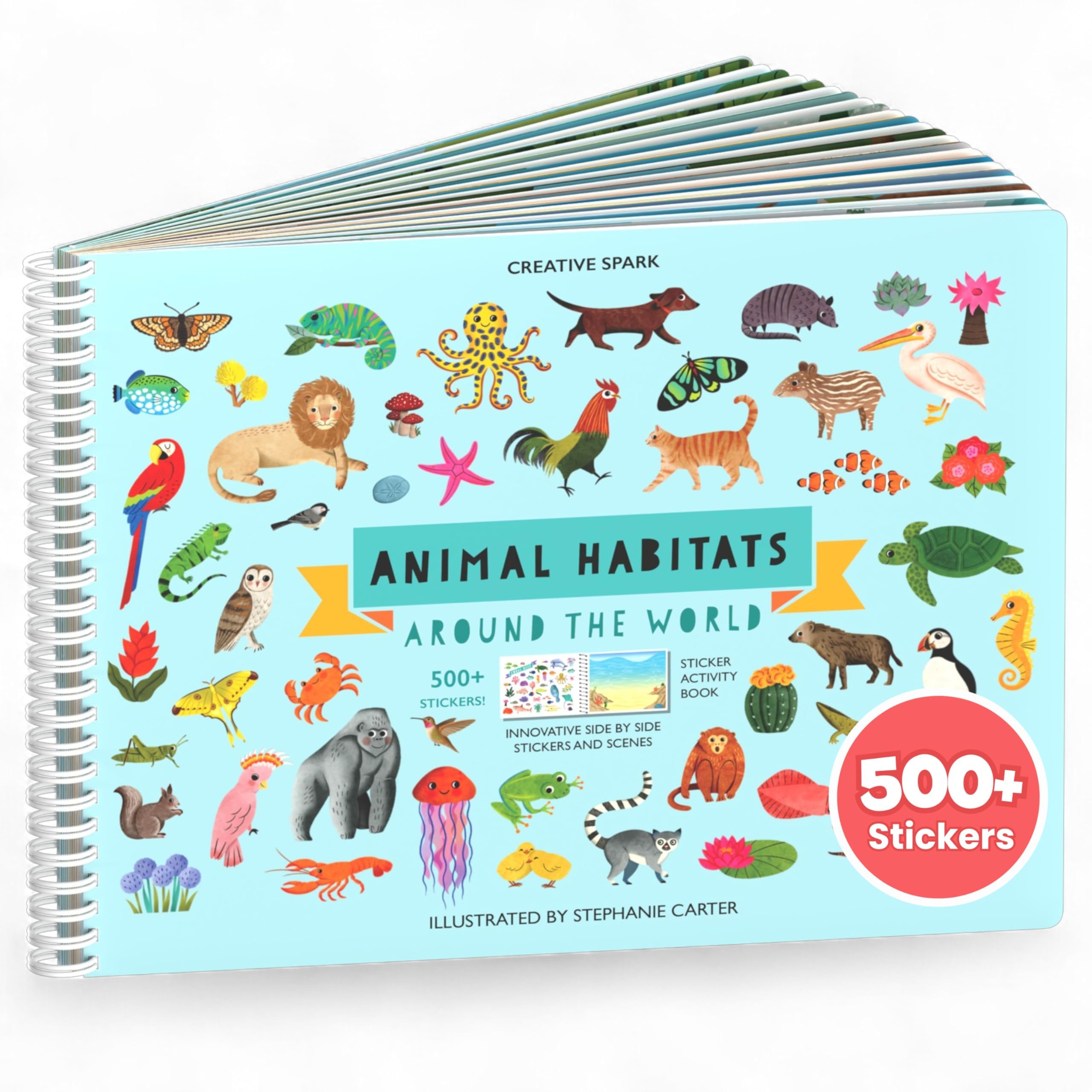 Cupkin Animal Habitats Around The World Activity Book: Innovative Side To Coloring Side + Sticker Books - Spiral Link Allows Sticker Book To Lay Flat - Over 500 Stickers & 12 Scenes
