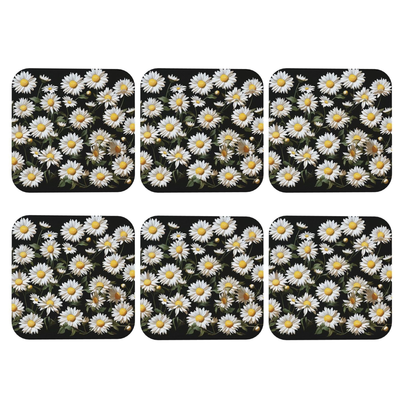 6pcs Leather Coasters for Drinks, Daisy Drink Coasters for Tabletop Protection, 4" Cup Coasters for Coffee Table Decor, Non-Slip Drinking Cup Mat for Hot Or Cold Drink