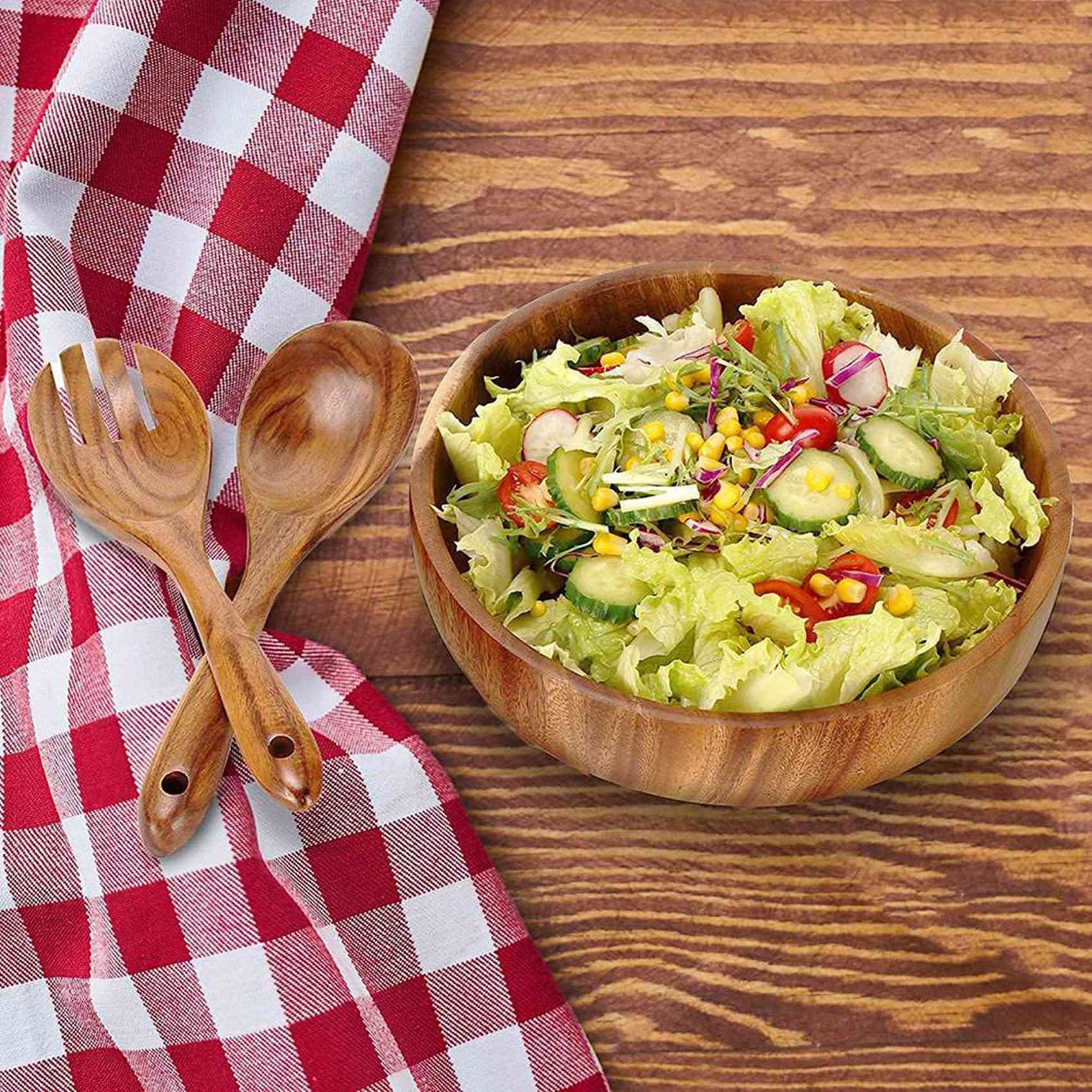 2X Cuenco de Madera de 9,5 Pulgadas, Ensaladera de Madera, Cuenco de Madera Grande para Comida, Frutas, Ensaladas Y Decoración