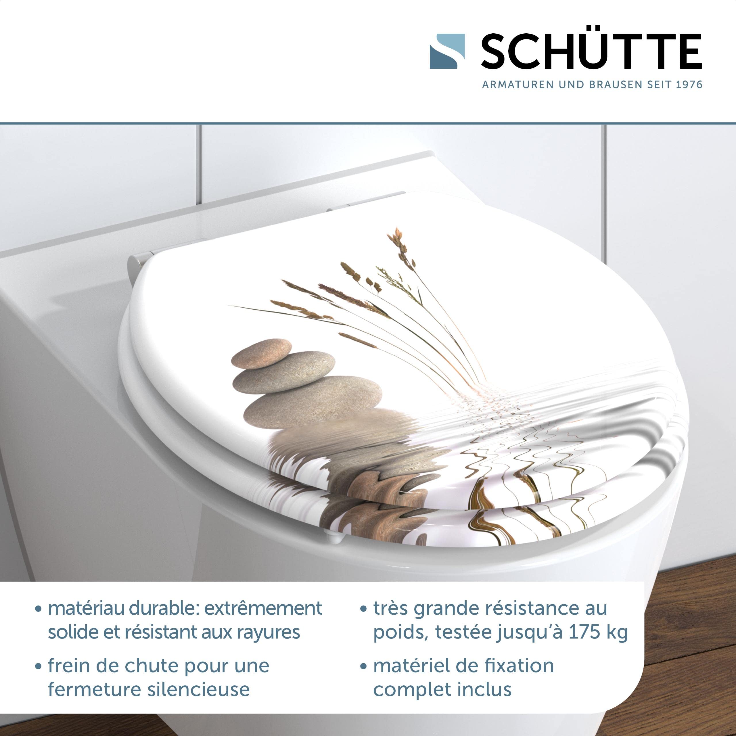 SCHÜTTE Abattant WC Wellness en MDF avec frein de chute Blanc Très grande résistance au poids, testée jusqu'à 150 kg