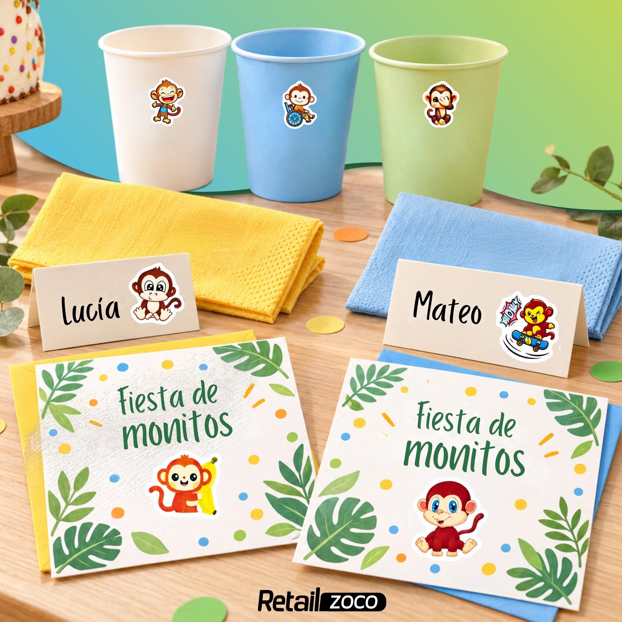 Rollo Pegatinas animales Monos para niños, animal stickers, 3 Unidades - imagen 6