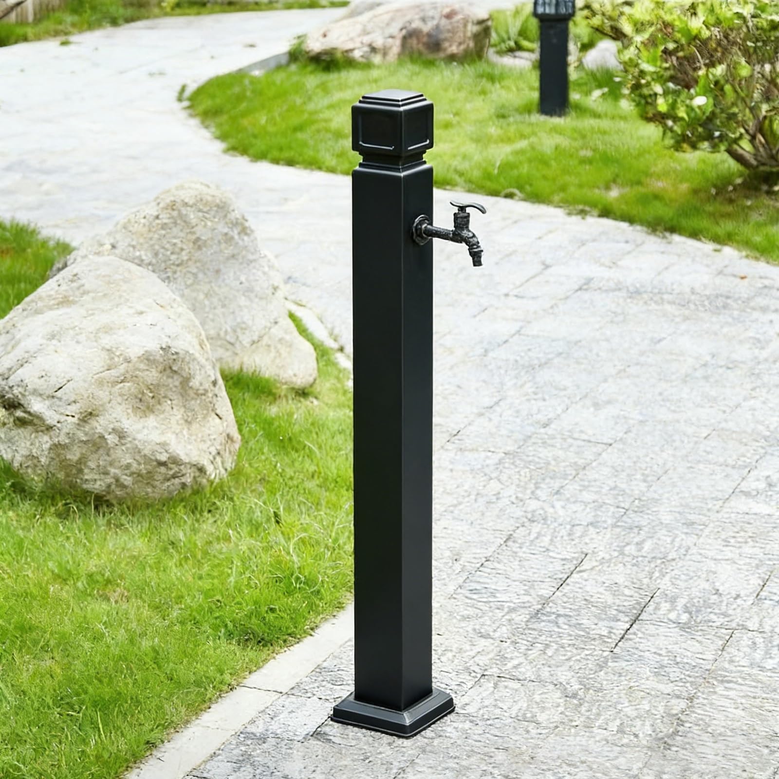 XDLEDMKIZ Garden Hydrant, Freestanding Aluminum Water Column with Copper Faucet & Spray Gun, Frostproof Outdoor Spigot for Lawn and Yard Wat