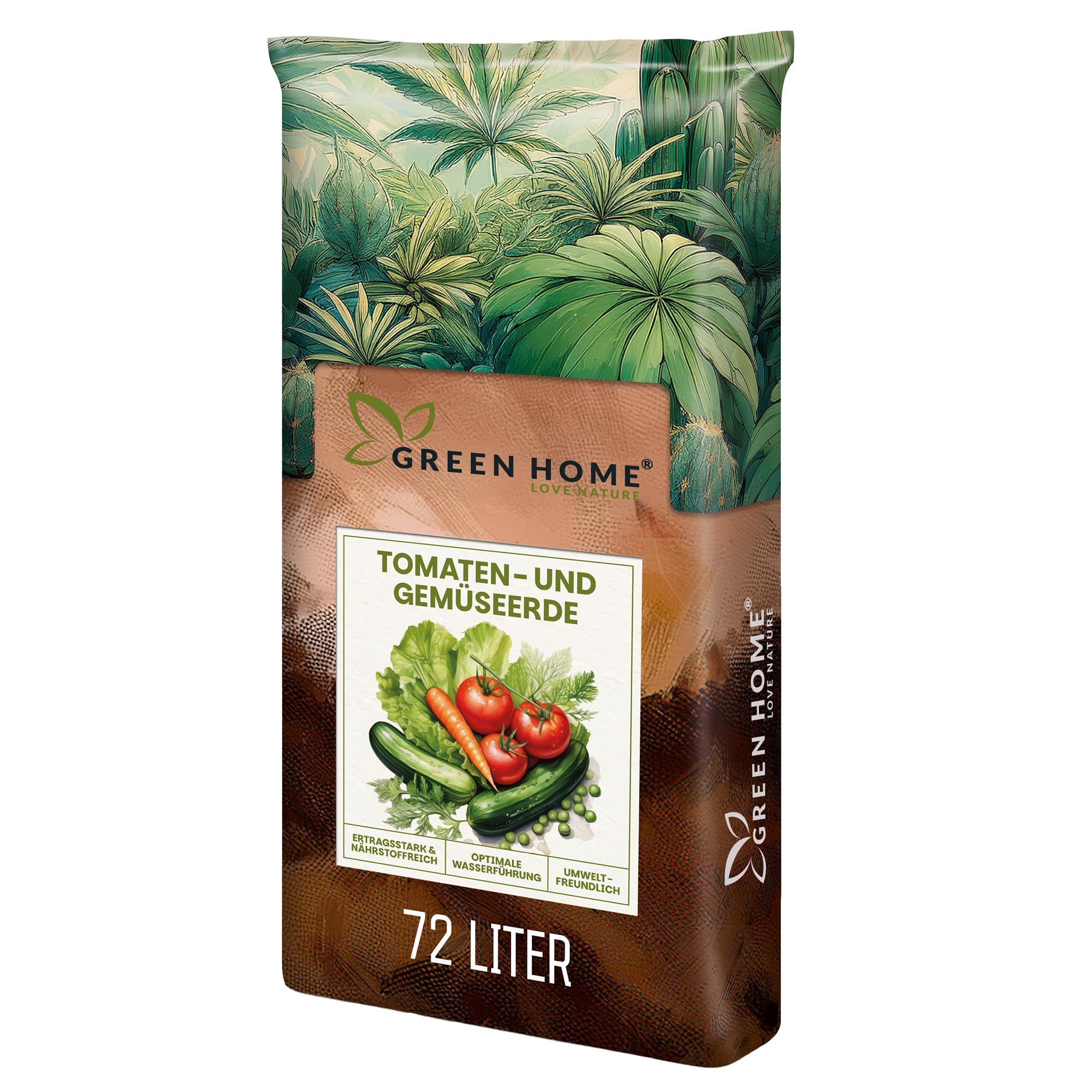Green Home Tomaten- & Gemüseerde 72L - hochwertige Tomatenerde/Pflanzenerde für starkzehrende Gemüsepflanzen - Gemüseerde für Tomaten, Gurken, Zucchini oder Paprika im Beet, Hochbeet oder Kübel