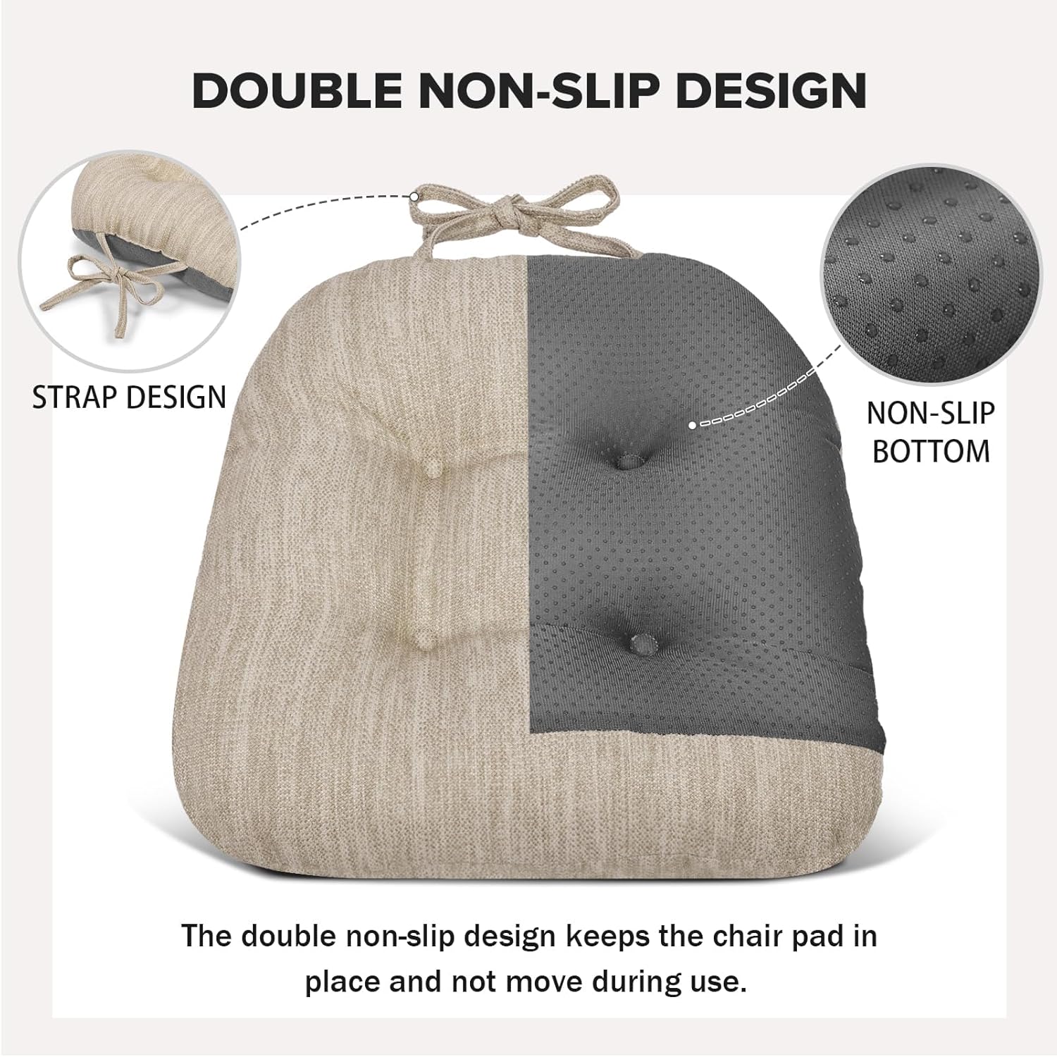 baibu 14×14 Metal Dining Chair Pads with Ties Set of 2, Super Soft Kitchen Chair Cushions Bar Stool Cushions with Non-Slip Bottom - 2 Pads only (Beige, 14×14×2.5in)