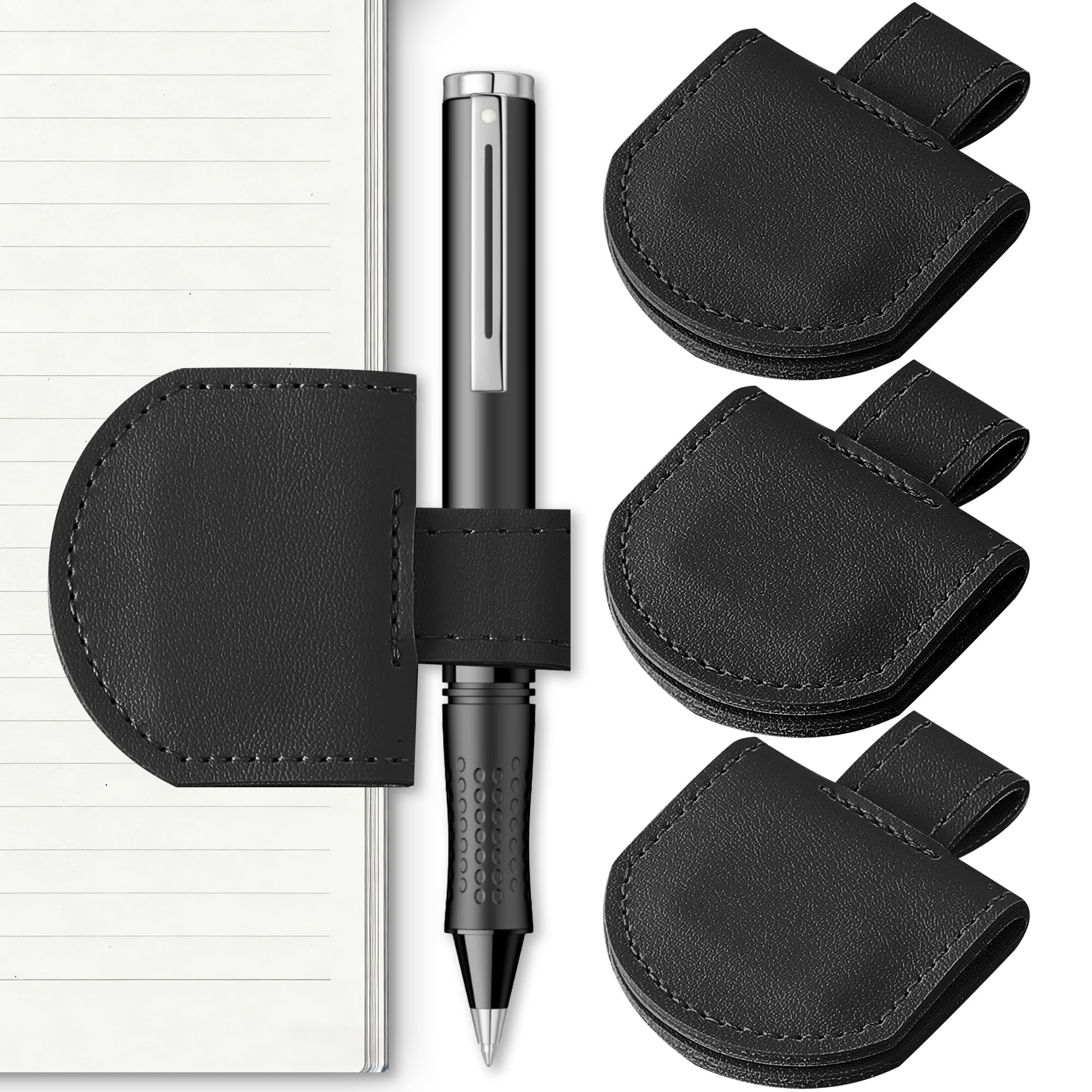 Litvana Magnetic Pen Holder for Notebook, 3 Pcs Leather Pencil Loop Holder for Notebooks Journals Calendars, Wide Size, Black 3 Pcs