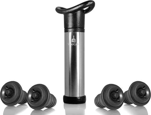 VinoCare® Wine Vacuum Saver Pump [Original] + 4 Stoppers & Giftbox - The Best way to Preserve your Wine