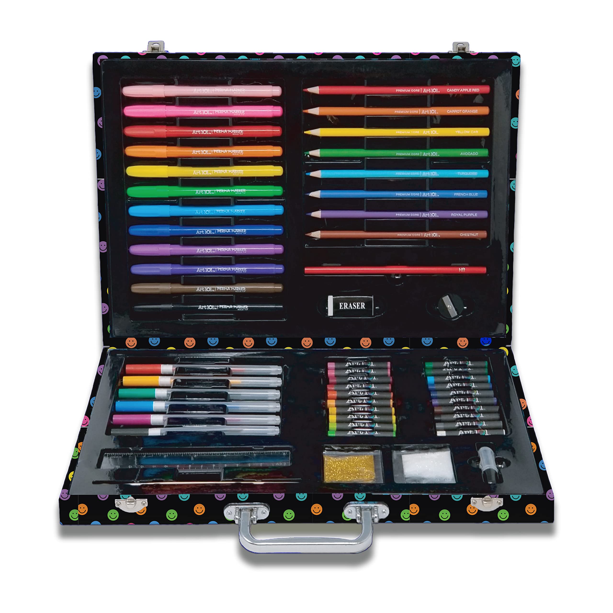 Art 101 Doodle and Draw 60 Piece Art Set in a Colorful Carrying Case, Multi