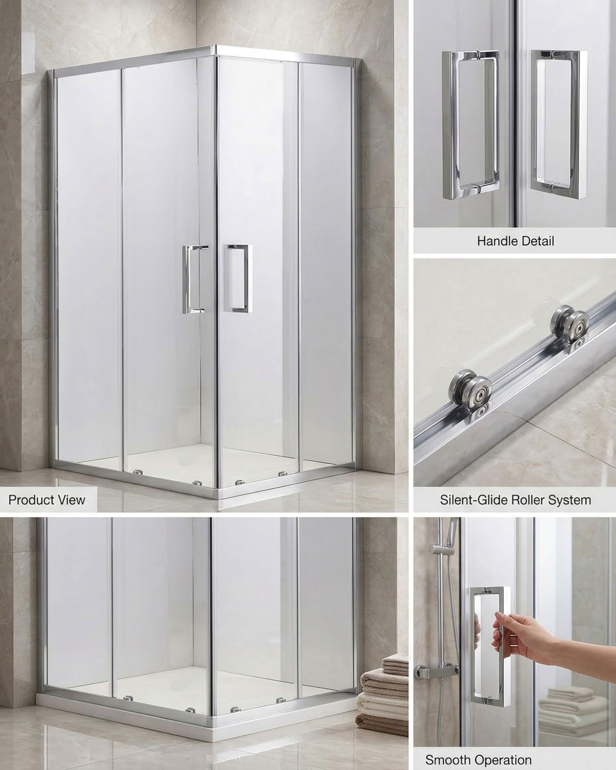 DocciaSì® - Box Doccia Angolare 70x90 cm con Porte Scorrevoli e Vetro Temperato Trasparente da 6 mm, Profili in Alluminio Cromato e Maniglia in Acciaio Inox dal Design Moderno e Funzionale