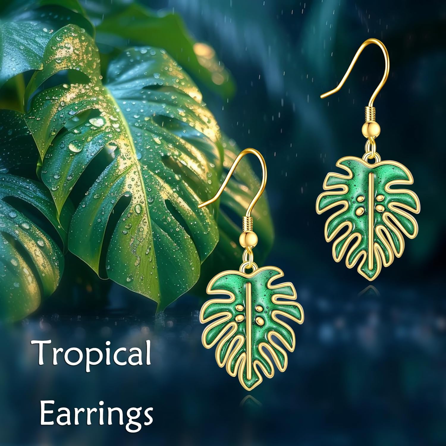 YAFEINI 18K Gold Plated Palm Leaf Earrings 925 Sterling Silver Monstera Leaf Dangle Earrings Tropical Plant Jewelry Gifts for women - Image 6