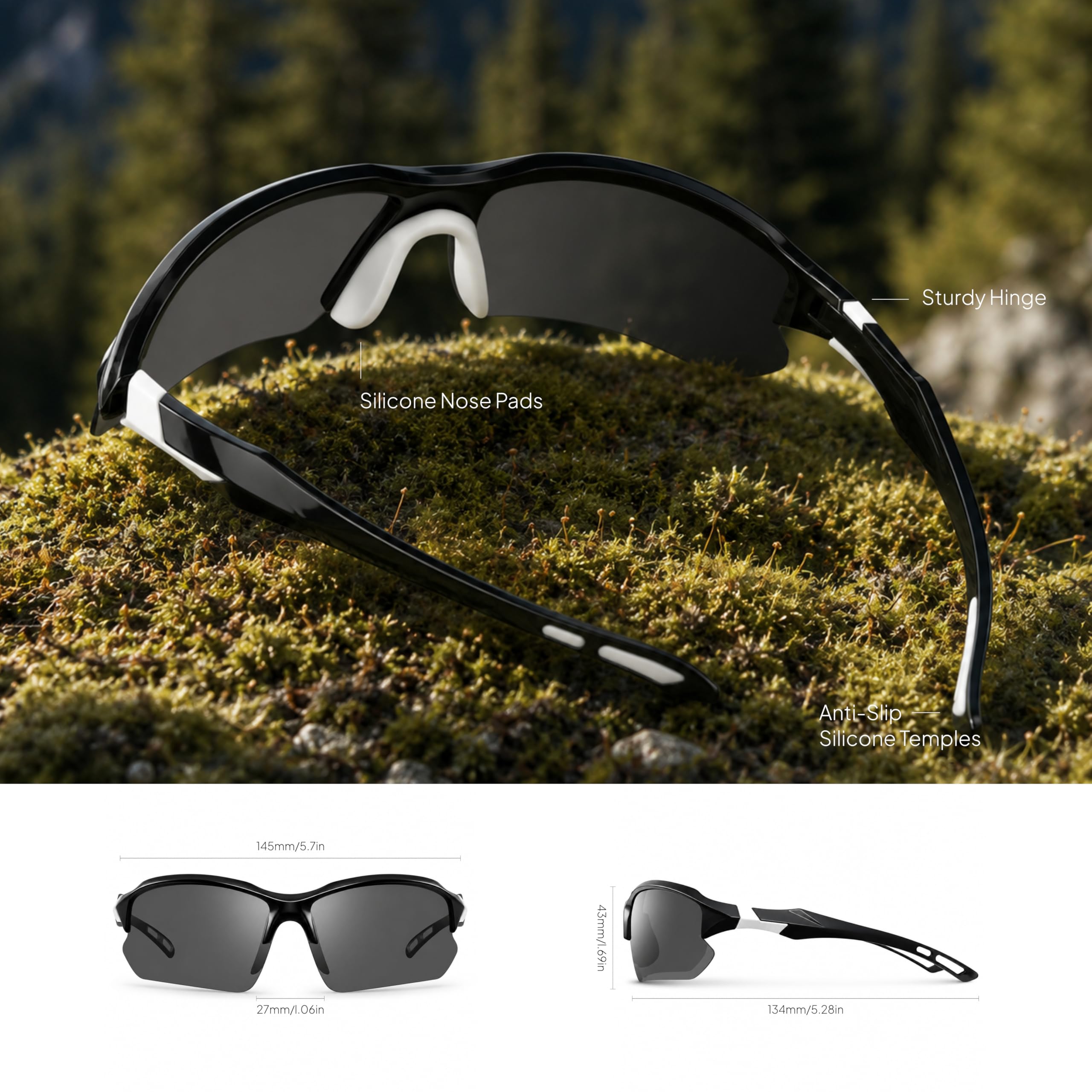XVXV Lunettes de soleil de sport polarisées pour homme, protection UV, demi-cadre pour la course à pied, la pêche