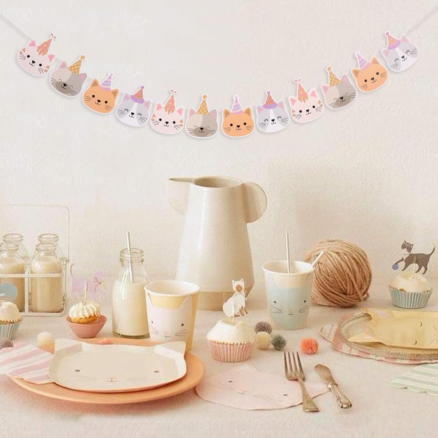 Cat Birthday Party Garland - Kitty Cat Party Decoration, Kitten Party Decor, Kids Bedroom Decorations, Pet Party Garland