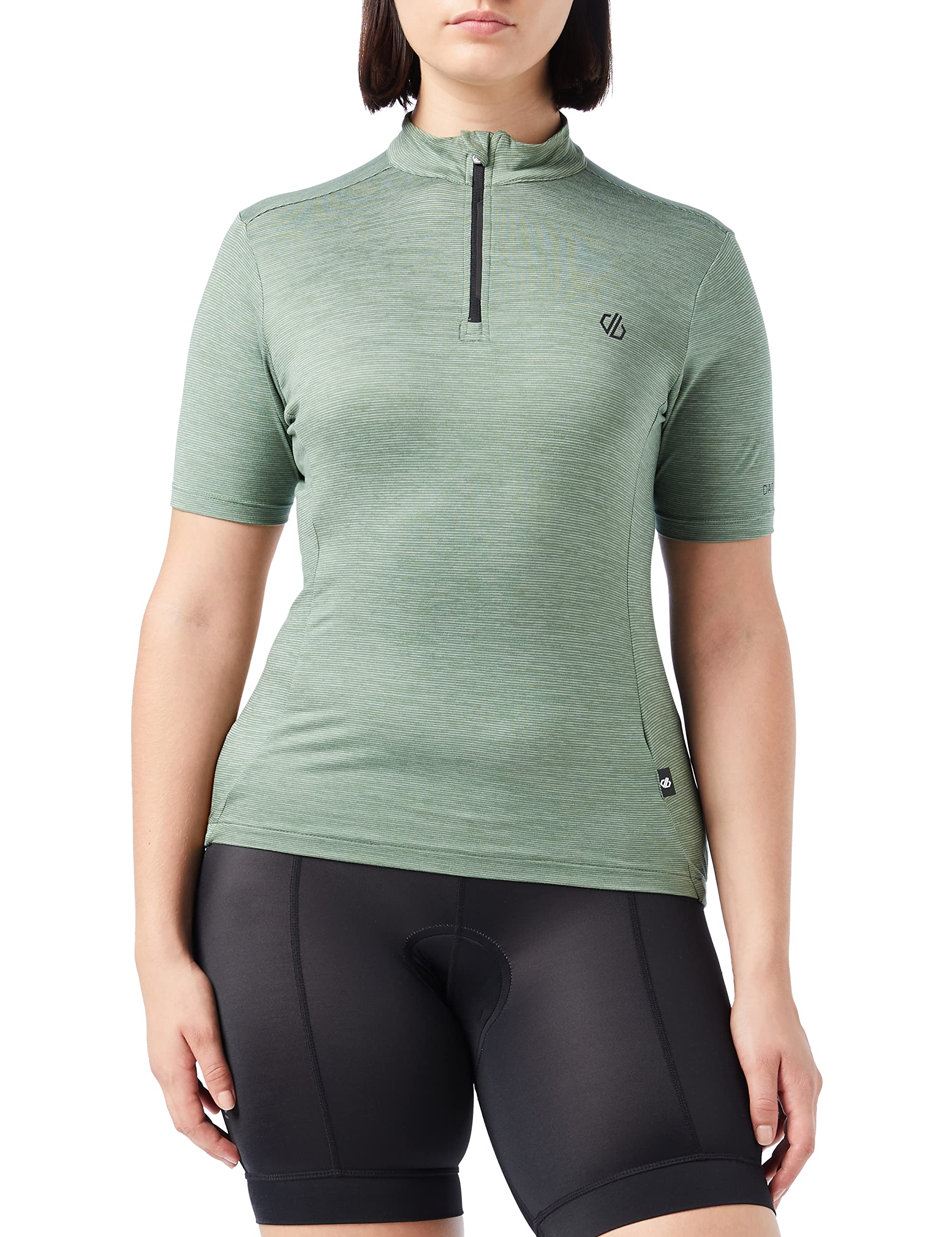 Dare2b Women's Duck Green Marl Dare 2B Pedal Through It Cycling T-Shirt Q-Wic Plus Lightweight Fabric With Odour Repellent And Reflective Print Details - Half Venting Zip- Sport T-Shirt