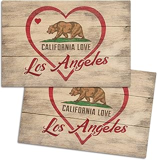 Los Angeles, California, Rustic State Bear with Heart, (4x6 Birch Wood Postcards, 2-Pack Stationary, Rustic Home Wall Decor)